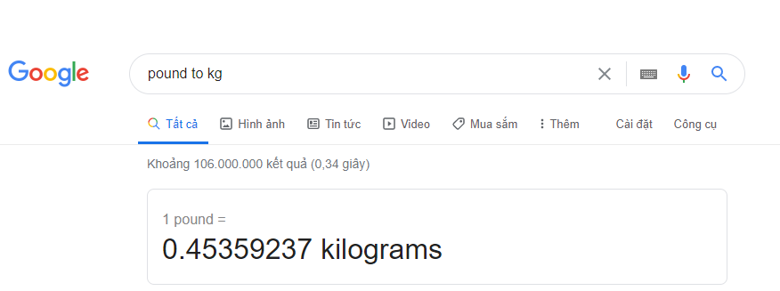 Chuyển đổi lps sang kg nhờ "bác" google