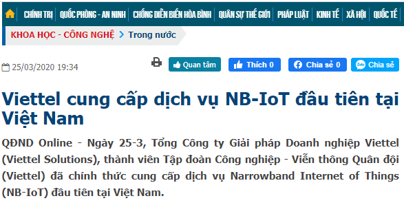 NB-IoT được Viettel sử dụng cho kết nối IoT của mình